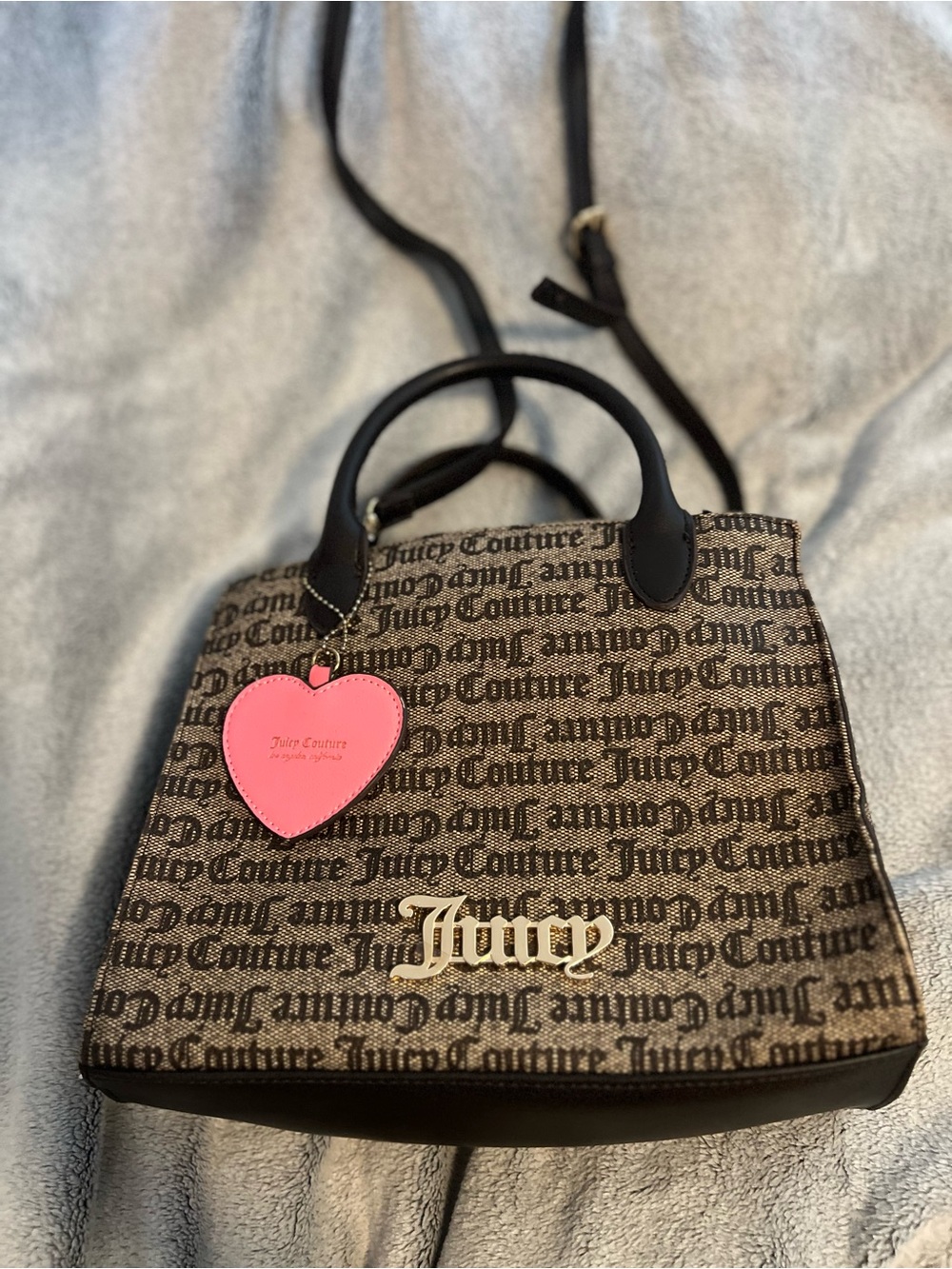 Juicy Couture Brown Logo Tote with Pink Heart Charm